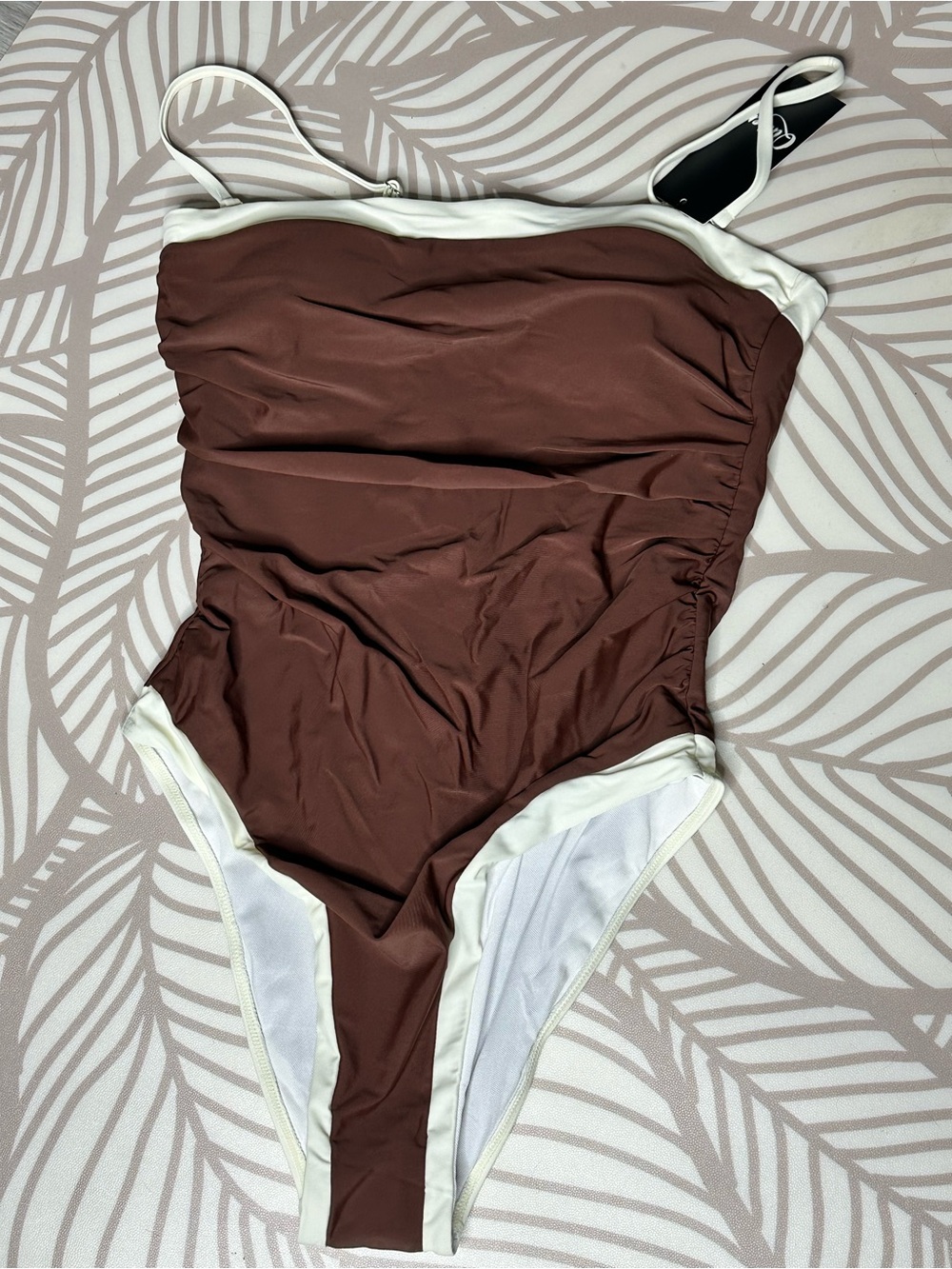 Brown One-Piece Swimsuit with Tummy Control and Cream Trim - Women's